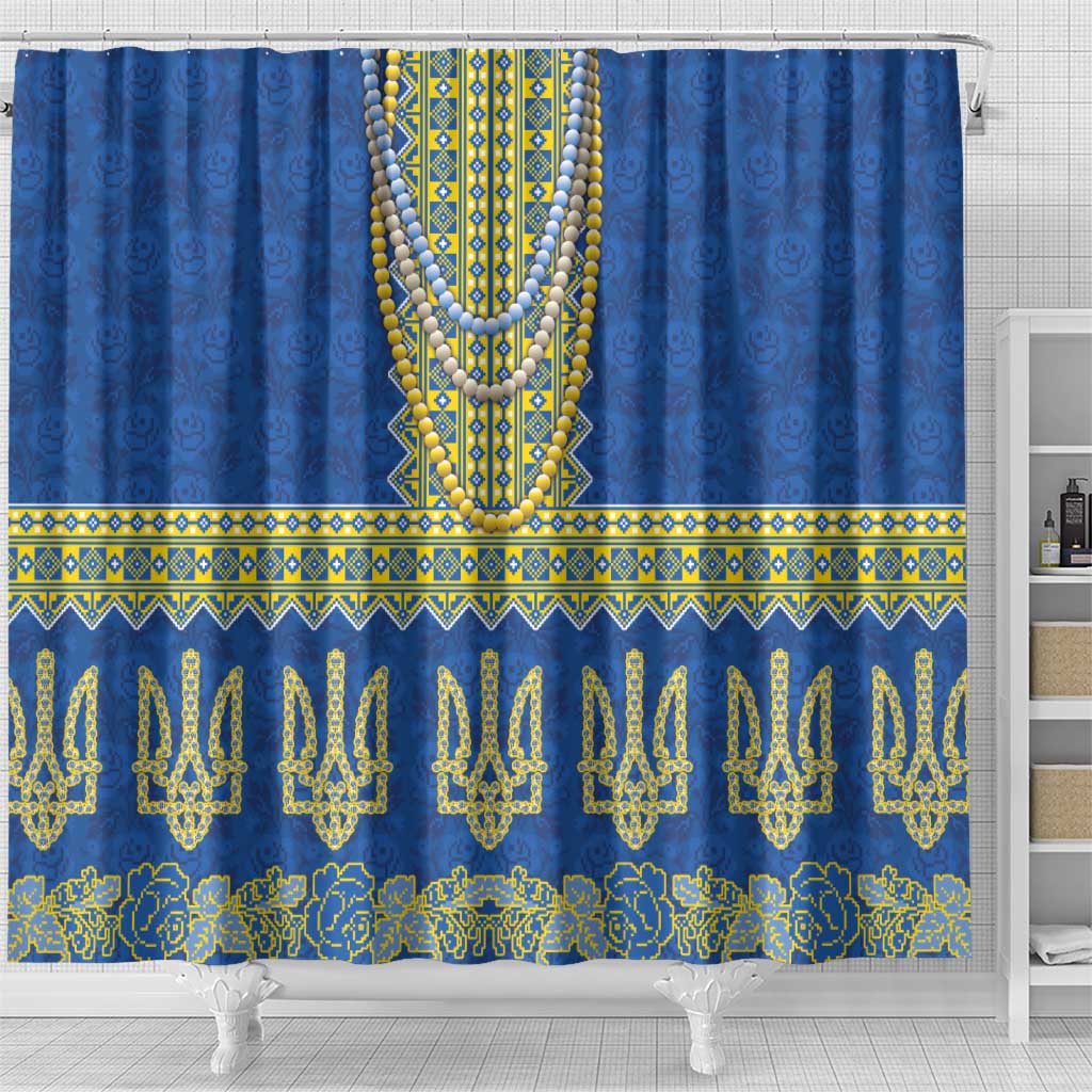 Ukraine Vyshyvanka Motif Shower Curtain Ukrainian Coat Of Arms Rose Patterns - Wonder Print Shop