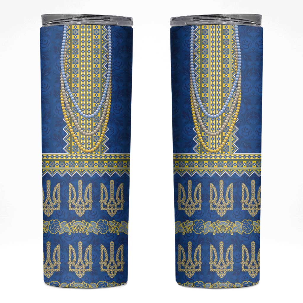 Ukraine Vyshyvanka Motif Skinny Tumbler Ukrainian Coat Of Arms Rose Patterns - Wonder Print Shop