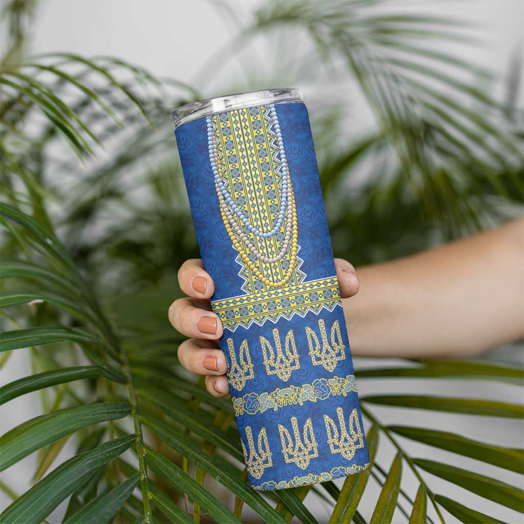 Ukraine Vyshyvanka Motif Skinny Tumbler Ukrainian Coat Of Arms Rose Patterns - Wonder Print Shop