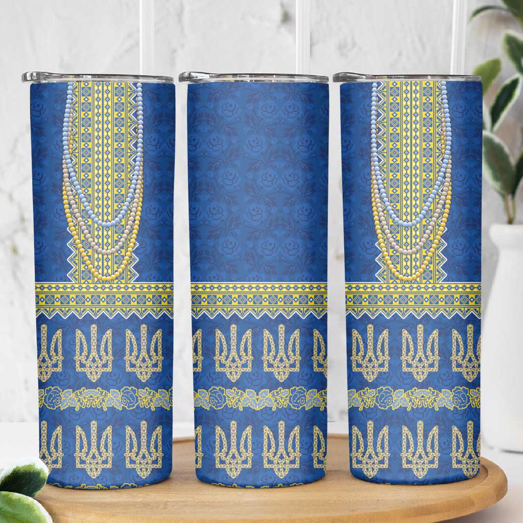 Ukraine Vyshyvanka Motif Skinny Tumbler Ukrainian Coat Of Arms Rose Patterns - Wonder Print Shop