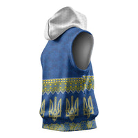Ukraine Vyshyvanka Motif Sleeveless Hoodie Ukrainian Coat Of Arms Rose Patterns - Wonder Print Shop