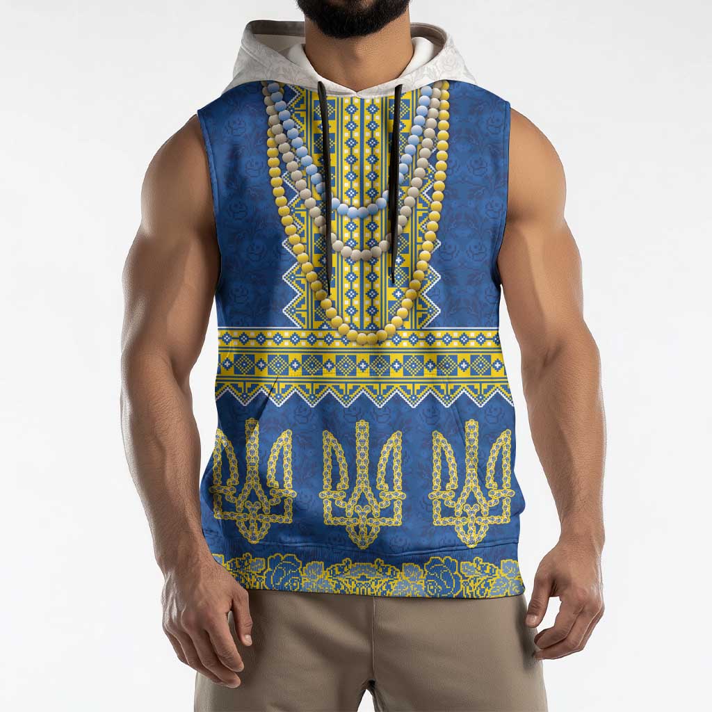 Ukraine Vyshyvanka Motif Sleeveless Hoodie Ukrainian Coat Of Arms Rose Patterns - Wonder Print Shop