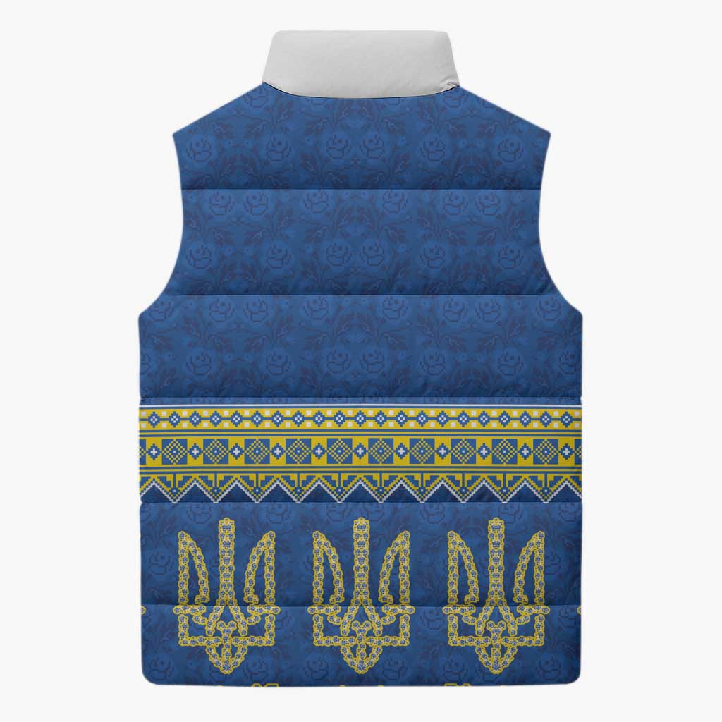 Ukraine Vyshyvanka Motif Sleeveless Puffer Jacket Ukrainian Coat Of Arms Rose Patterns - Wonder Print Shop