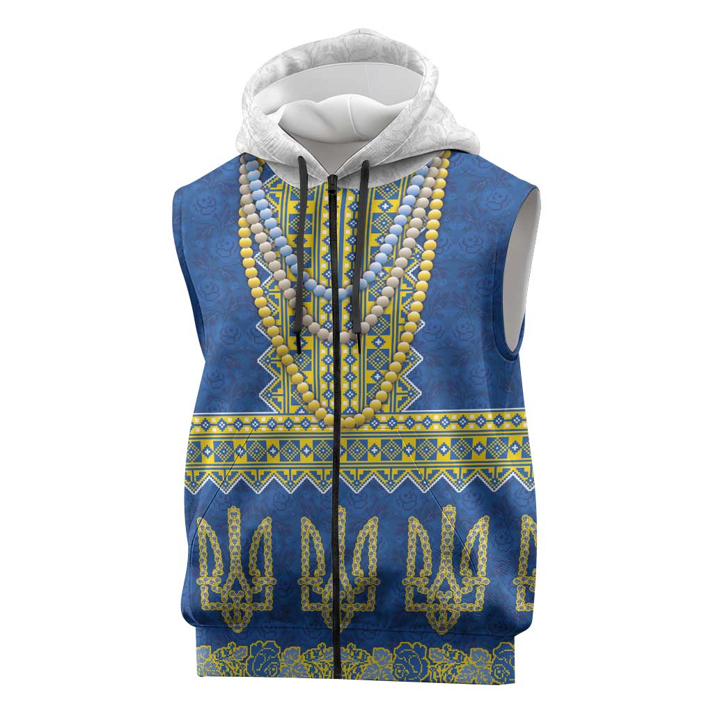 Ukraine Vyshyvanka Motif Sleeveless Zip Hoodie Ukrainian Coat Of Arms Rose Patterns - Wonder Print Shop