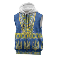 Ukraine Vyshyvanka Motif Sleeveless Zip Hoodie Ukrainian Coat Of Arms Rose Patterns - Wonder Print Shop