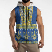 Ukraine Vyshyvanka Motif Sleeveless Zip Hoodie Ukrainian Coat Of Arms Rose Patterns - Wonder Print Shop