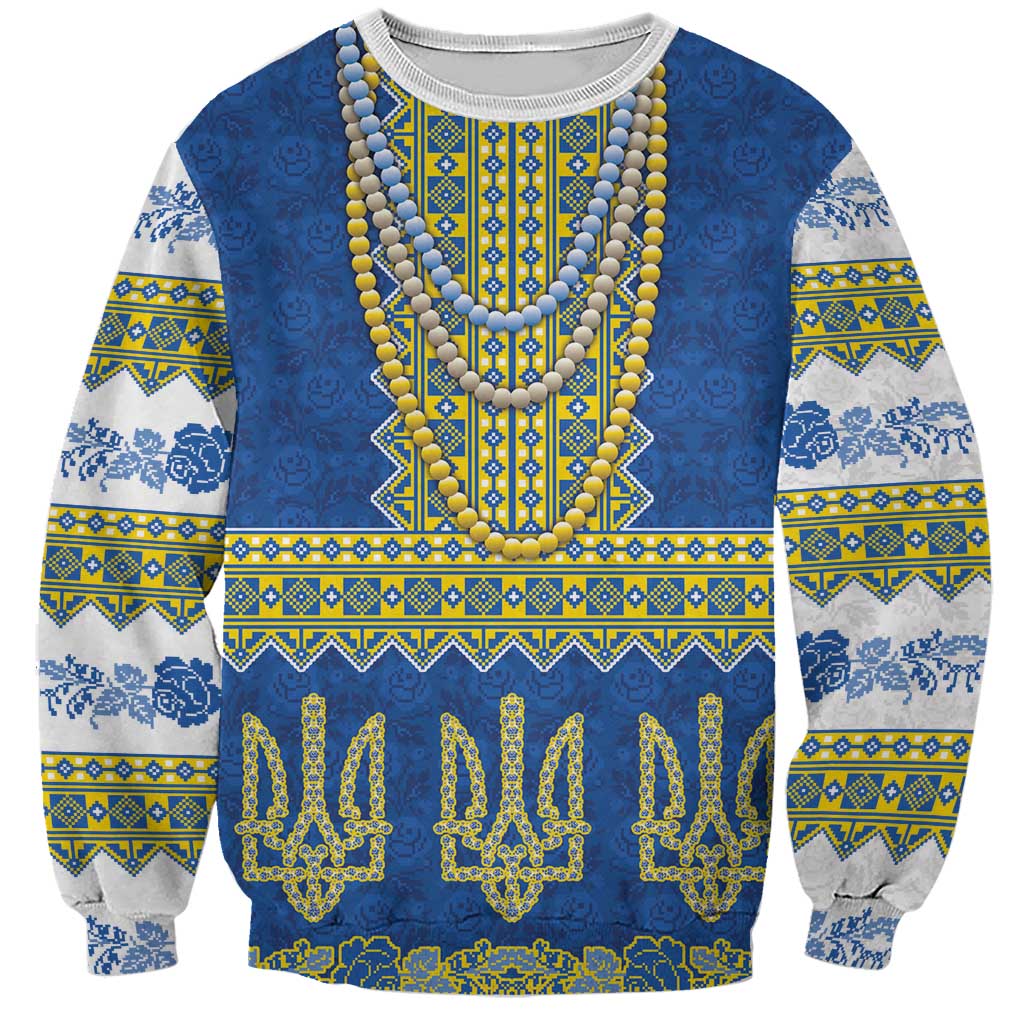 Ukraine Vyshyvanka Motif Sweatshirt Ukrainian Coat Of Arms Rose Patterns - Wonder Print Shop