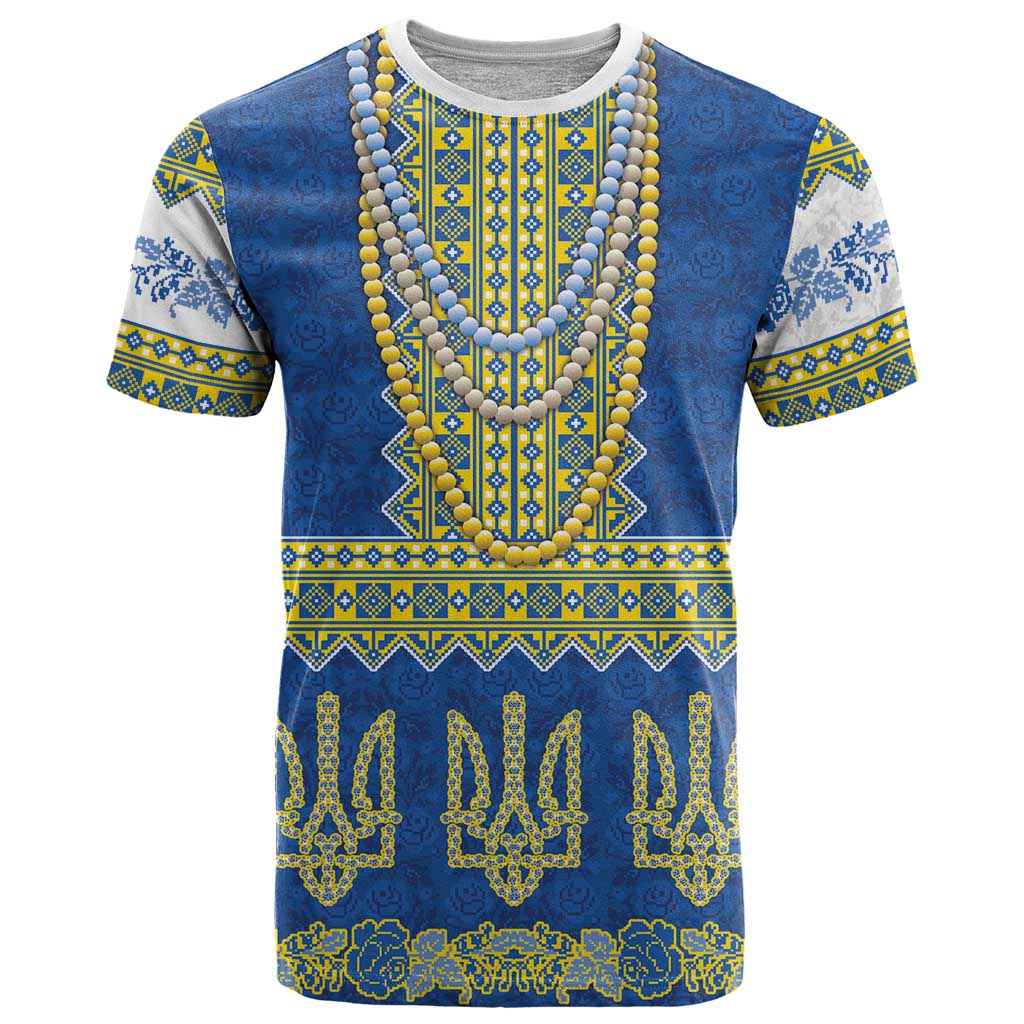 Ukraine Vyshyvanka Motif T Shirt Ukrainian Coat Of Arms Rose Patterns - Wonder Print Shop