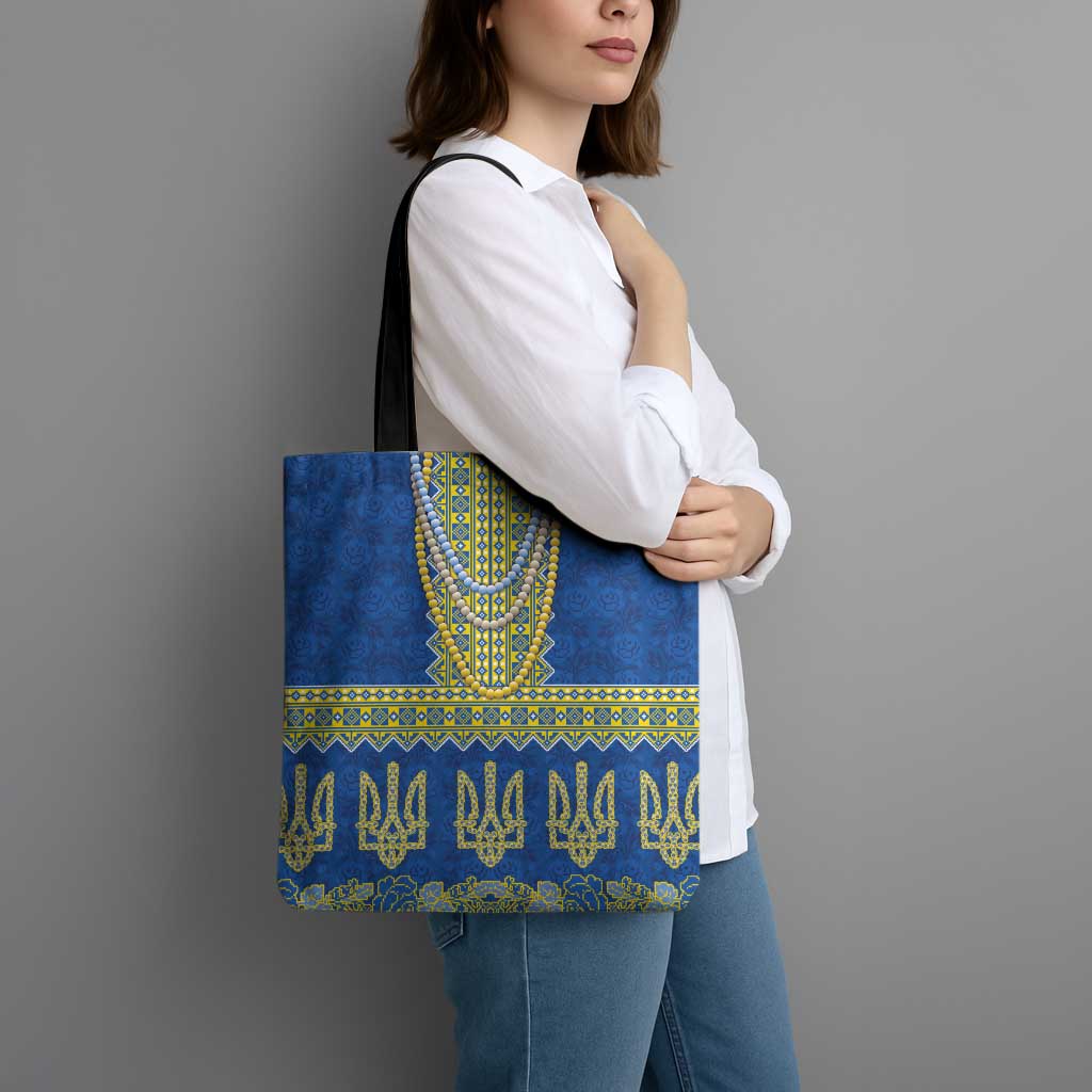 Ukraine Vyshyvanka Motif Tote Bag Ukrainian Coat Of Arms Rose Patterns - Wonder Print Shop