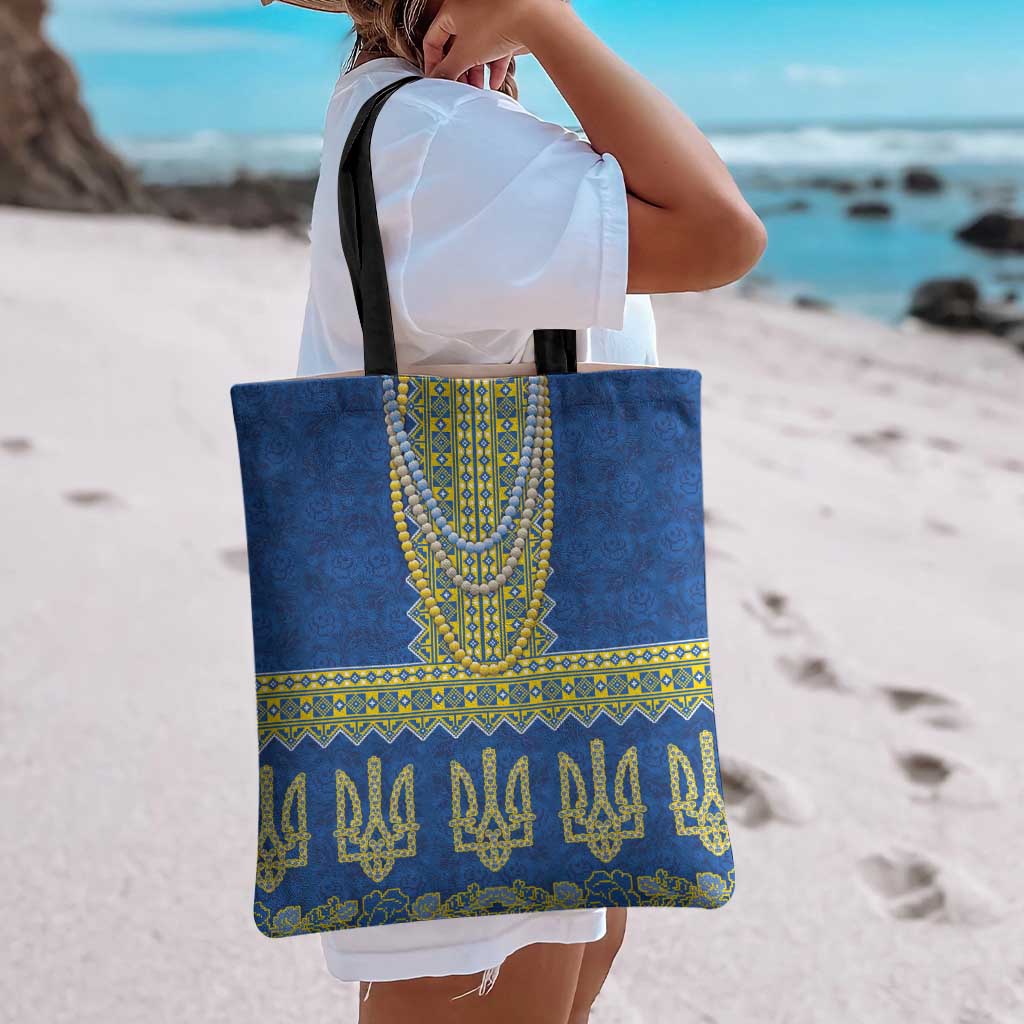 Ukraine Vyshyvanka Motif Tote Bag Ukrainian Coat Of Arms Rose Patterns - Wonder Print Shop
