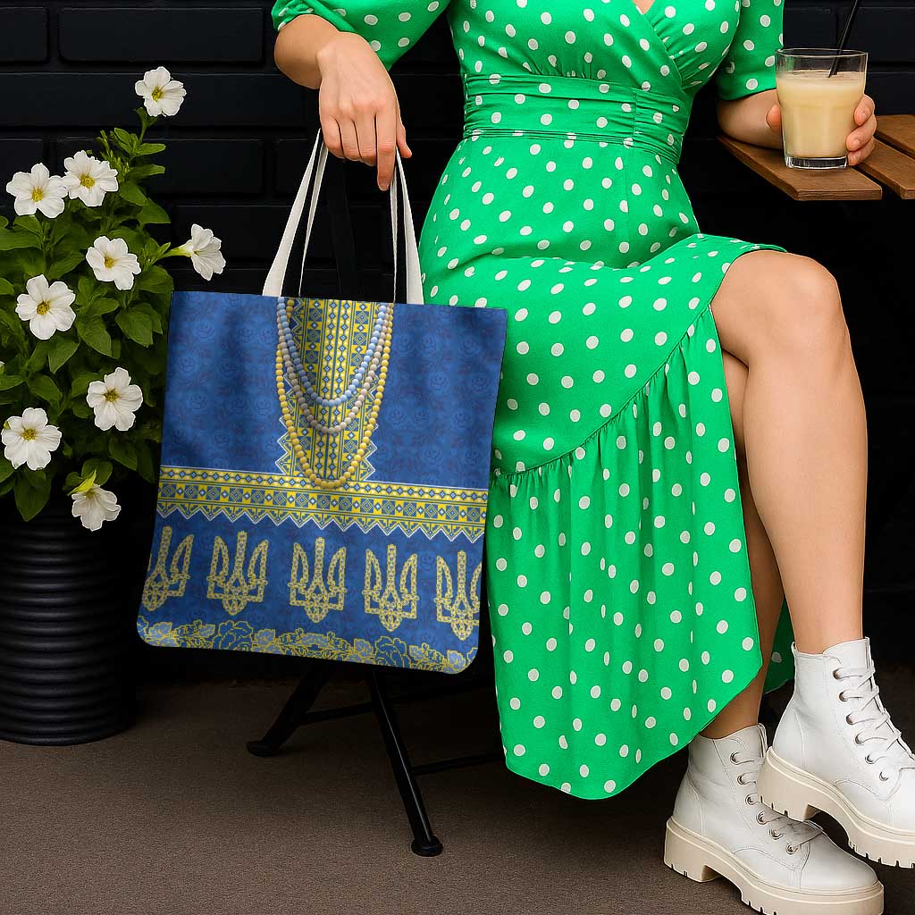 Ukraine Vyshyvanka Motif Tote Bag Ukrainian Coat Of Arms Rose Patterns - Wonder Print Shop