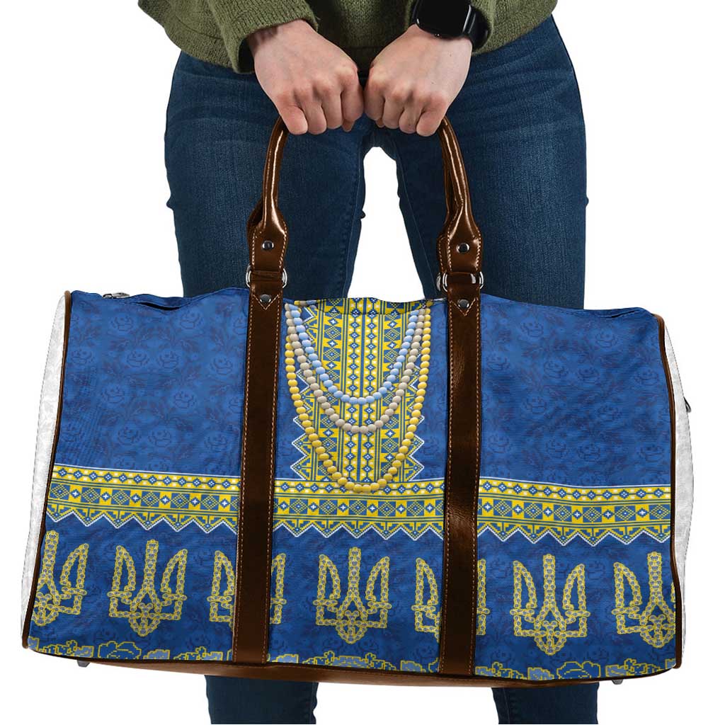 Ukraine Vyshyvanka Motif Travel Bag Ukrainian Coat Of Arms Rose Patterns - Wonder Print Shop
