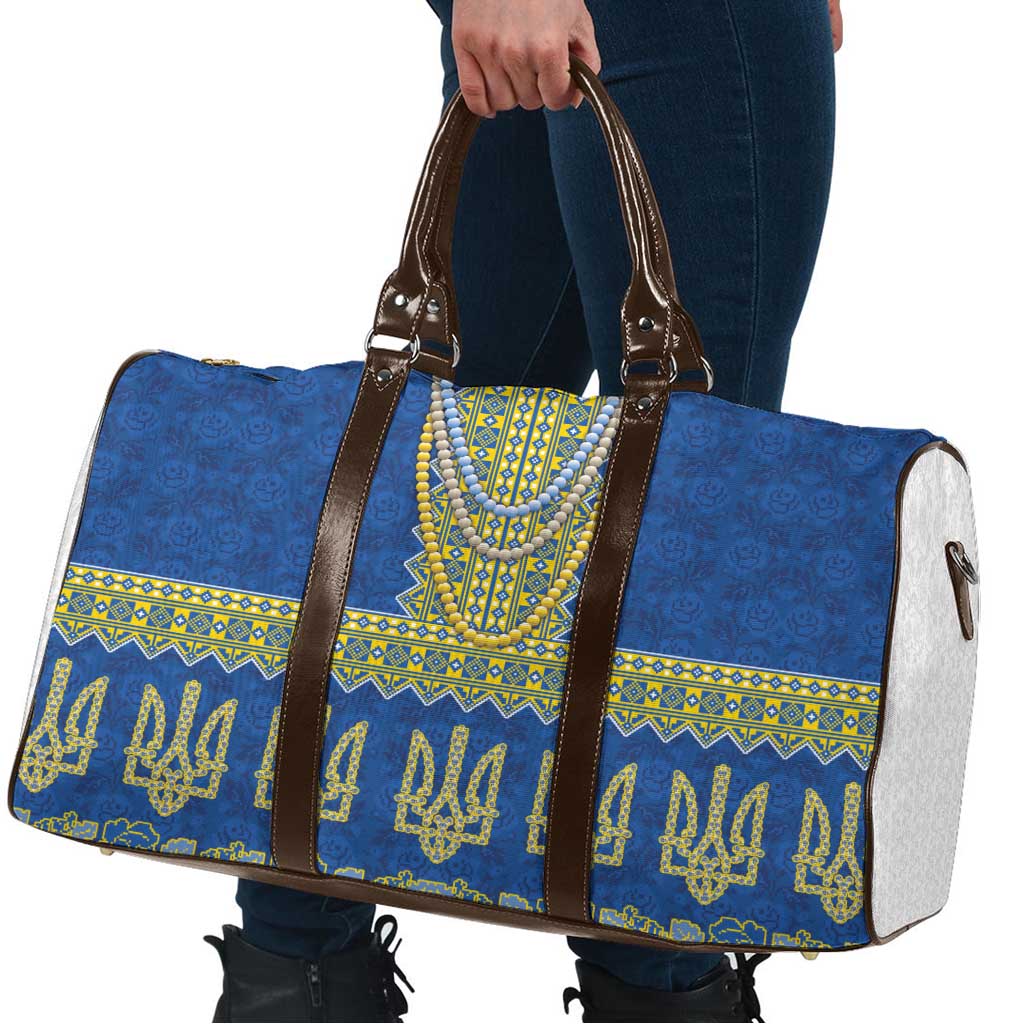 Ukraine Vyshyvanka Motif Travel Bag Ukrainian Coat Of Arms Rose Patterns - Wonder Print Shop