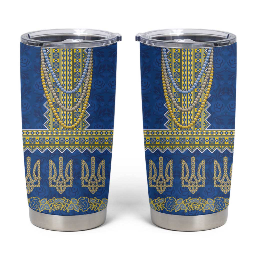 Ukraine Vyshyvanka Motif Tumbler Cup Ukrainian Coat Of Arms Rose Patterns - Wonder Print Shop