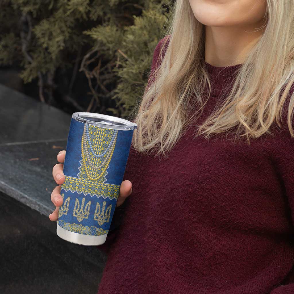 Ukraine Vyshyvanka Motif Tumbler Cup Ukrainian Coat Of Arms Rose Patterns - Wonder Print Shop