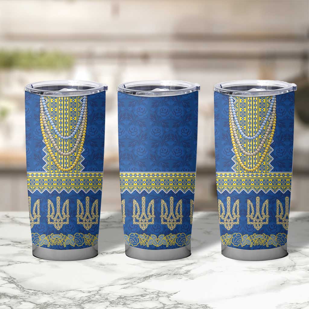 Ukraine Vyshyvanka Motif Tumbler Cup Ukrainian Coat Of Arms Rose Patterns - Wonder Print Shop