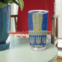 Ukraine Vyshyvanka Motif Tumbler Cup Ukrainian Coat Of Arms Rose Patterns - Wonder Print Shop