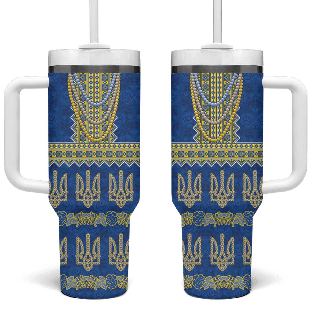 Ukraine Vyshyvanka Motif Tumbler With Handle Ukrainian Coat Of Arms Rose Patterns - Wonder Print Shop