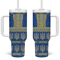 Ukraine Vyshyvanka Motif Tumbler With Handle Ukrainian Coat Of Arms Rose Patterns - Wonder Print Shop