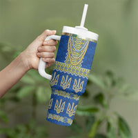 Ukraine Vyshyvanka Motif Tumbler With Handle Ukrainian Coat Of Arms Rose Patterns - Wonder Print Shop