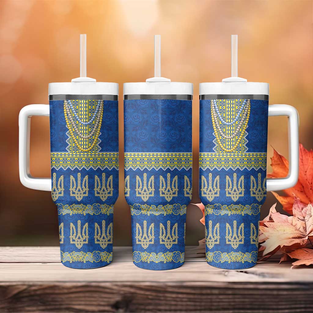 Ukraine Vyshyvanka Motif Tumbler With Handle Ukrainian Coat Of Arms Rose Patterns - Wonder Print Shop