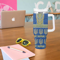 Ukraine Vyshyvanka Motif Tumbler With Handle Ukrainian Coat Of Arms Rose Patterns - Wonder Print Shop