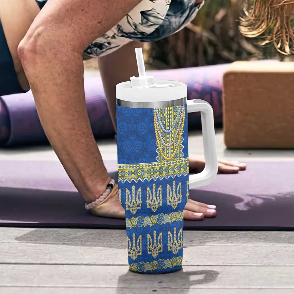 Ukraine Vyshyvanka Motif Tumbler With Handle Ukrainian Coat Of Arms Rose Patterns - Wonder Print Shop