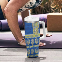 Ukraine Vyshyvanka Motif Tumbler With Handle Ukrainian Coat Of Arms Rose Patterns - Wonder Print Shop