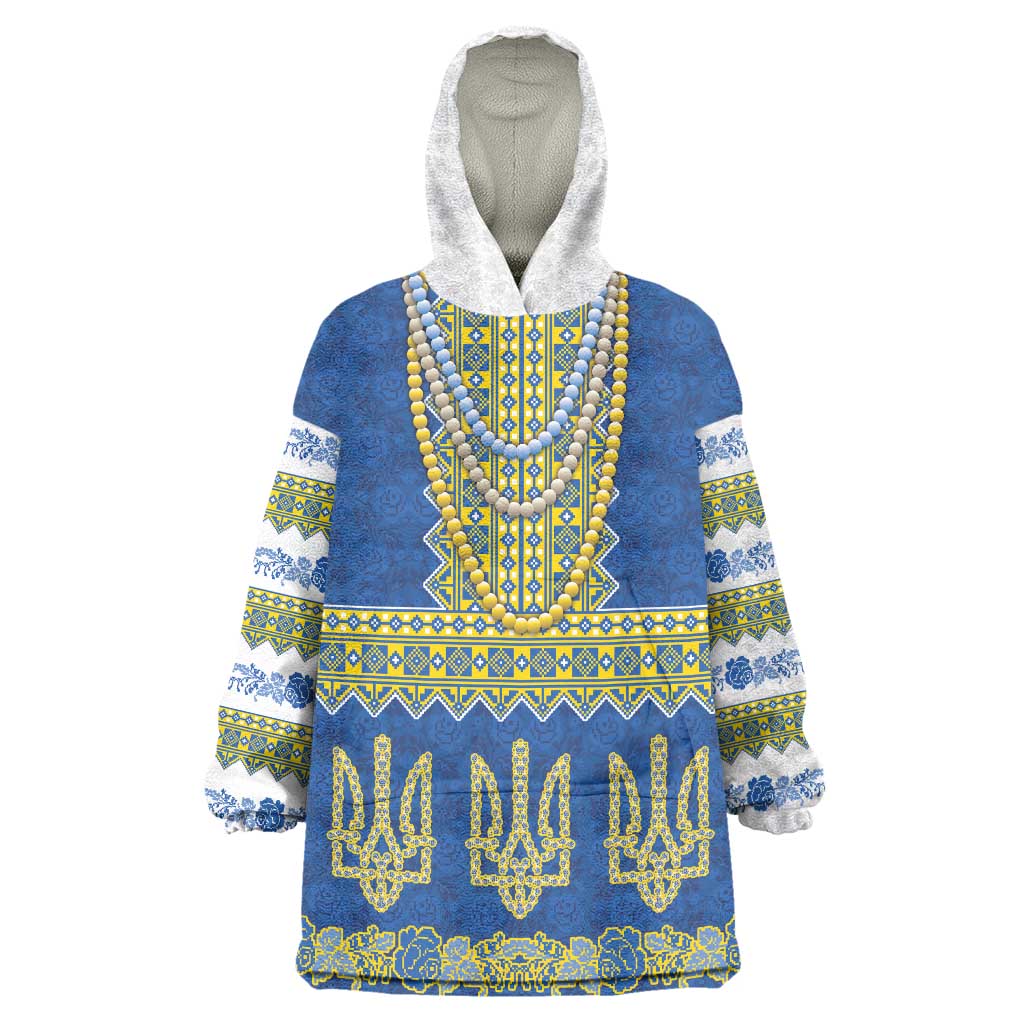 Ukraine Vyshyvanka Motif Wearable Blanket Hoodie Ukrainian Coat Of Arms Rose Patterns - Wonder Print Shop