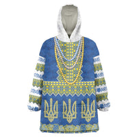 Ukraine Vyshyvanka Motif Wearable Blanket Hoodie Ukrainian Coat Of Arms Rose Patterns - Wonder Print Shop