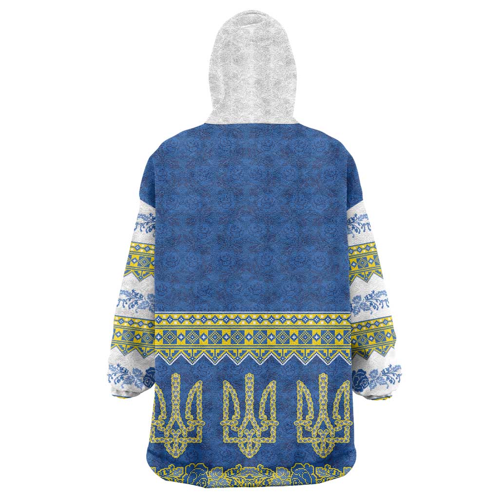 Ukraine Vyshyvanka Motif Wearable Blanket Hoodie Ukrainian Coat Of Arms Rose Patterns - Wonder Print Shop