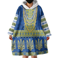 Ukraine Vyshyvanka Motif Wearable Blanket Hoodie Ukrainian Coat Of Arms Rose Patterns - Wonder Print Shop