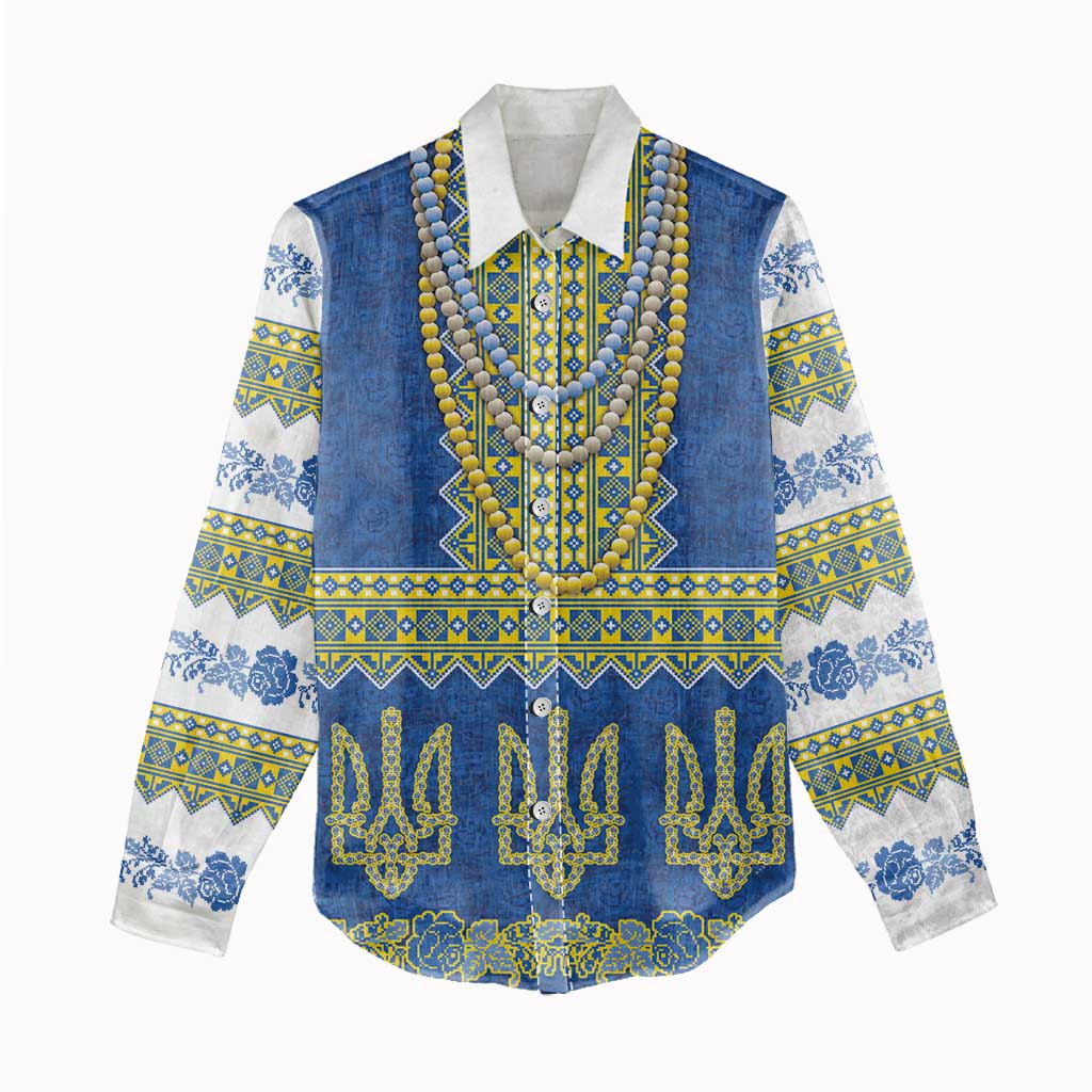 Ukraine Vyshyvanka Motif Women Casual Shirt Ukrainian Coat Of Arms Rose Patterns - Wonder Print Shop