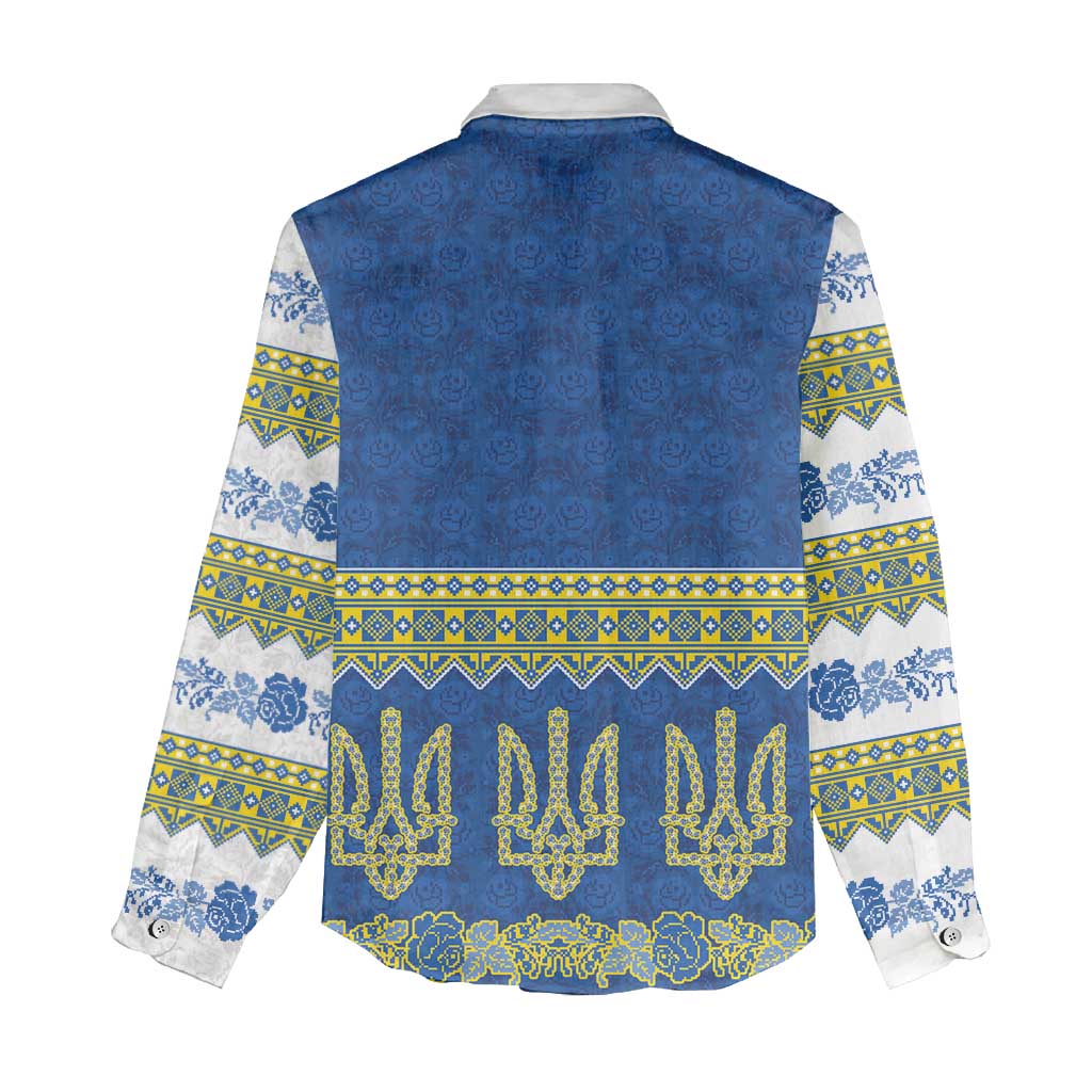 Ukraine Vyshyvanka Motif Women Casual Shirt Ukrainian Coat Of Arms Rose Patterns - Wonder Print Shop
