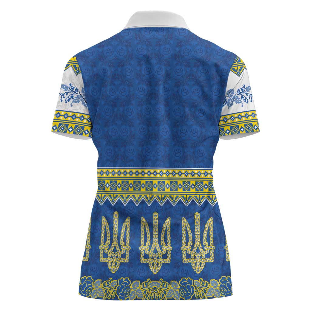 Ukraine Vyshyvanka Motif Women Polo Shirt Ukrainian Coat Of Arms Rose Patterns - Wonder Print Shop