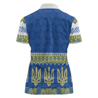 Ukraine Vyshyvanka Motif Women Polo Shirt Ukrainian Coat Of Arms Rose Patterns - Wonder Print Shop