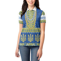Ukraine Vyshyvanka Motif Women Polo Shirt Ukrainian Coat Of Arms Rose Patterns - Wonder Print Shop