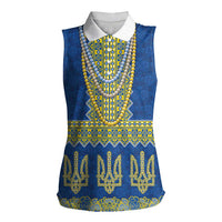 Ukraine Vyshyvanka Motif Women Sleeveless Polo Shirt Ukrainian Coat Of Arms Rose Patterns - Wonder Print Shop