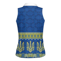 Ukraine Vyshyvanka Motif Women Sleeveless Polo Shirt Ukrainian Coat Of Arms Rose Patterns - Wonder Print Shop