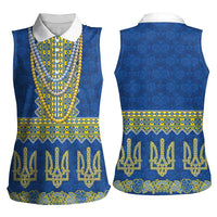 Ukraine Vyshyvanka Motif Women Sleeveless Polo Shirt Ukrainian Coat Of Arms Rose Patterns - Wonder Print Shop