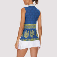 Ukraine Vyshyvanka Motif Women Sleeveless Polo Shirt Ukrainian Coat Of Arms Rose Patterns - Wonder Print Shop