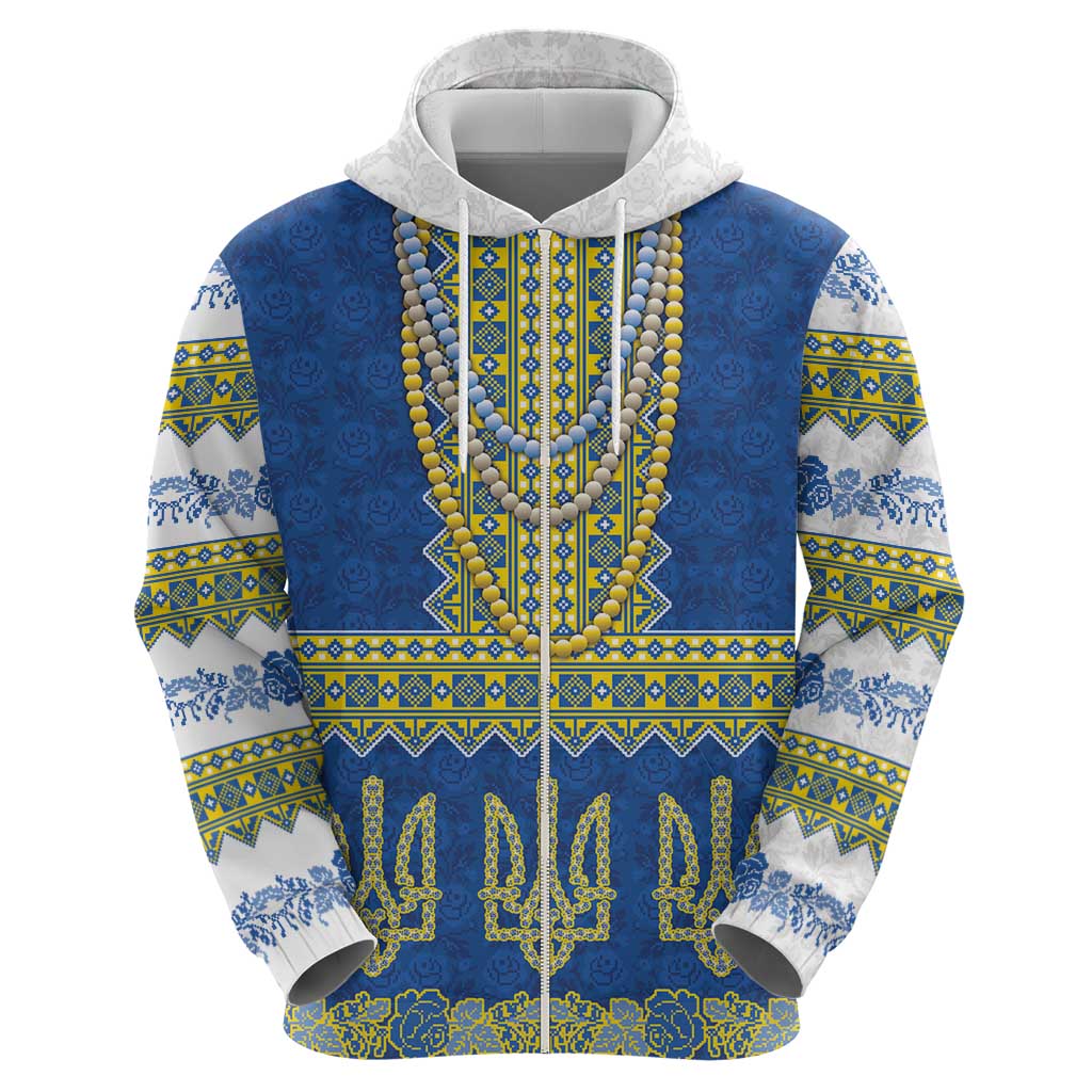 Ukraine Vyshyvanka Motif Zip Hoodie Ukrainian Coat Of Arms Rose Patterns - Wonder Print Shop