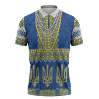 Ukraine Vyshyvanka Motif Zipper Polo Shirt Ukrainian Coat Of Arms Rose Patterns - Wonder Print Shop