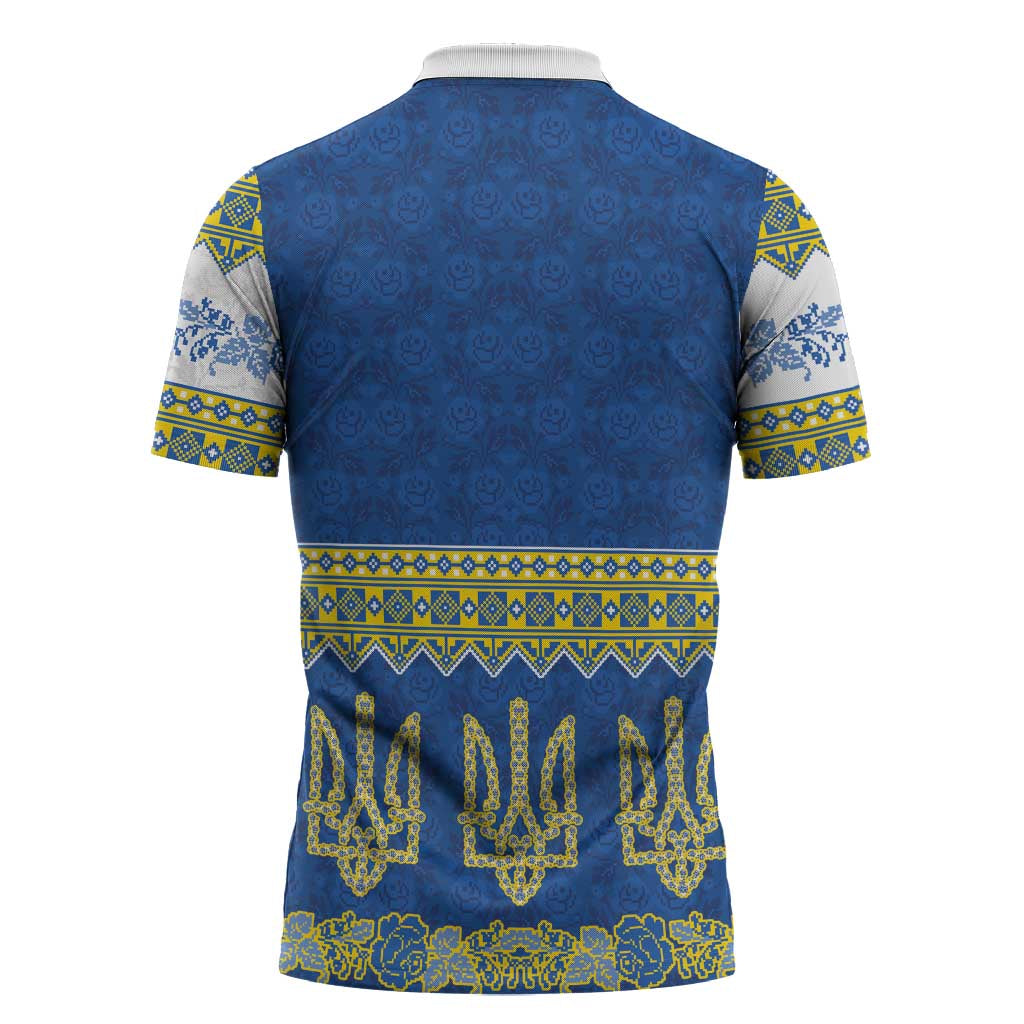Ukraine Vyshyvanka Motif Zipper Polo Shirt Ukrainian Coat Of Arms Rose Patterns - Wonder Print Shop