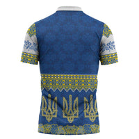 Ukraine Vyshyvanka Motif Zipper Polo Shirt Ukrainian Coat Of Arms Rose Patterns - Wonder Print Shop