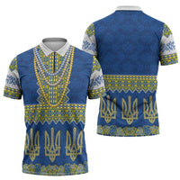 Ukraine Vyshyvanka Motif Zipper Polo Shirt Ukrainian Coat Of Arms Rose Patterns - Wonder Print Shop
