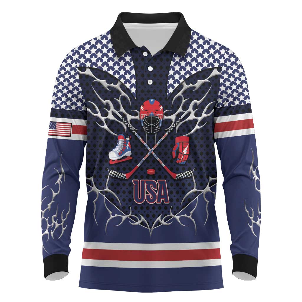 Custom USA Ice Hockey Long Sleeve Polo Shirt United Ice Power