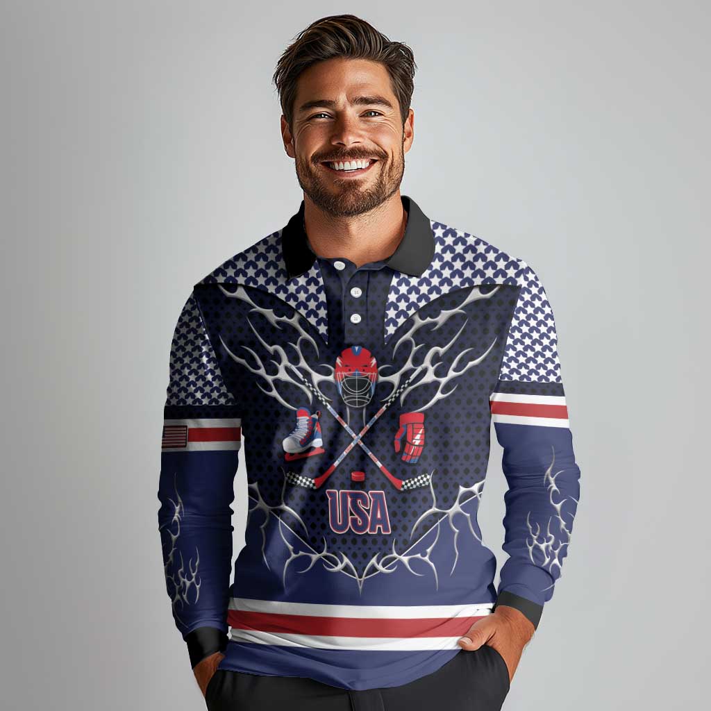 Custom USA Ice Hockey Long Sleeve Polo Shirt United Ice Power
