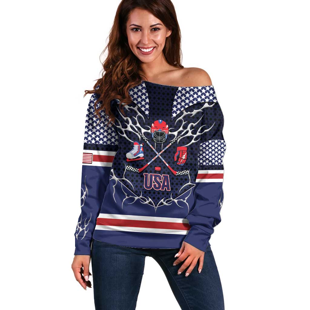 Custom USA Ice Hockey Off Shoulder Sweater United Ice Power