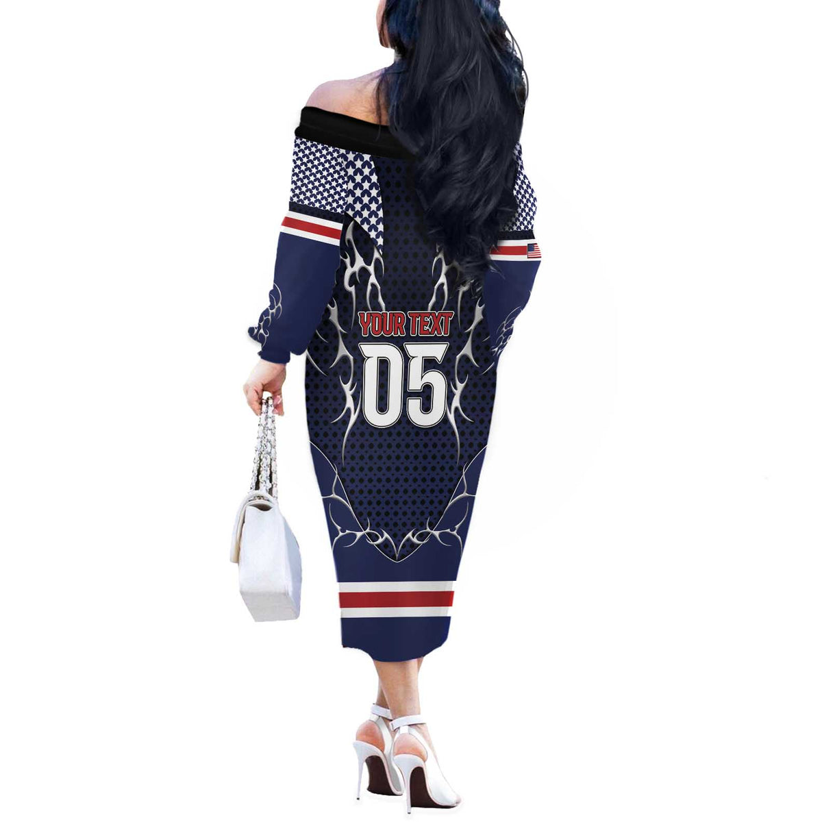 Custom USA Ice Hockey Off The Shoulder Long Sleeve Dress United Ice Power